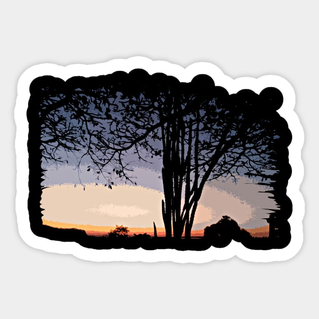 Sunset Landscape featuring a cactus surrounded by nature at its best Sticker by MellowGroove